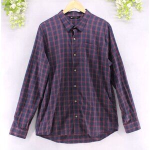 Travis Mathew Mens Long Sleeve Button Down Purple Blue Plaid Shirt Stretch Sz XL